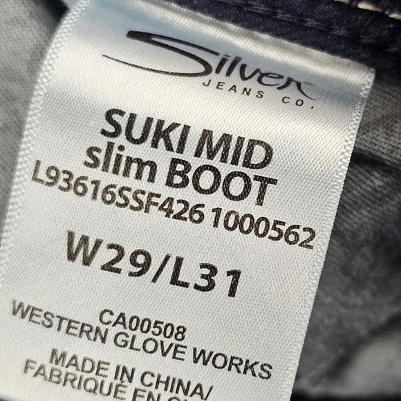 Silver Jeans W29 L31 Suki Mid Rise Slim Boot Dark womens wash denim thick stitch - Picture 10 of 13